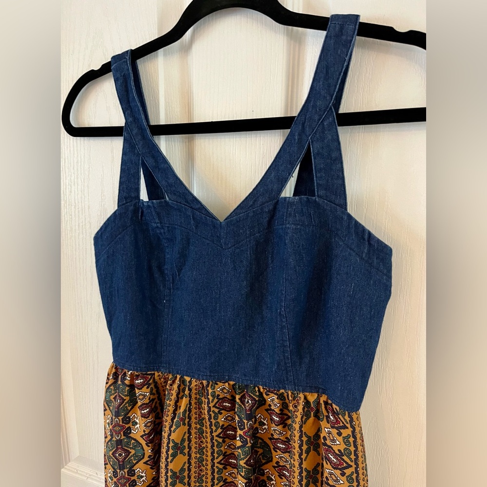 Blue denim top print bottom high-low dress by Event, juniors medium small EUC - Picture 4 of 16